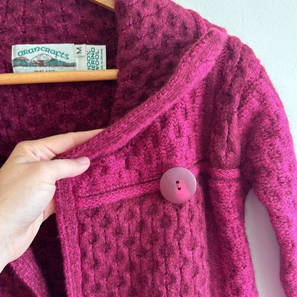 Aran crafts pink Two Tone Merino Wool Coat cardigan - Picture 4 of 8
